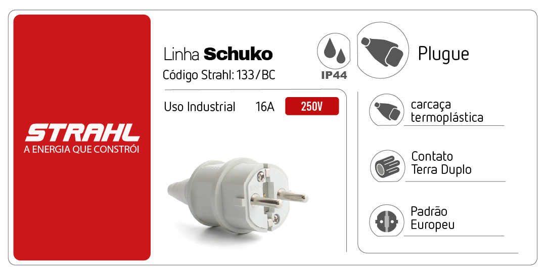 Plugue Modelo Alemão Schuko STRAHL - 133/BC