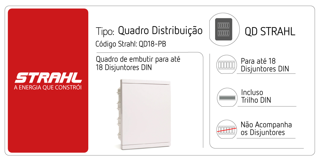 Quadro de Distribuição de embutir QD18-PB STRAHL
