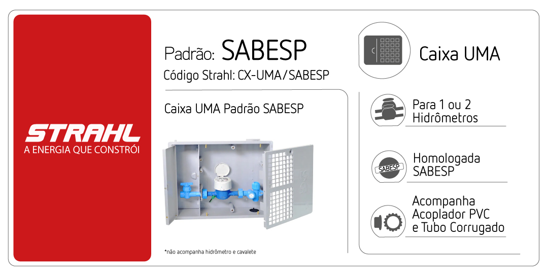 Caixa UMA Padrão SABESP STRAHL | para 01 ou 02 Hidrômetros